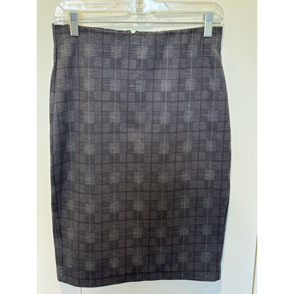 Women's Premise Studio Plaid stretch knee length Pencil Skirt Size M Gray